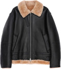 Mens Leather Shearling Jacket British Style Thickened Oversized Overcoat Full Zip Up Bomber Jacket