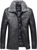 Hgvcfcv Men Plus Size Cowhide Down Jacket Fur Collar Winter Thick Warm Fit Leather Coat