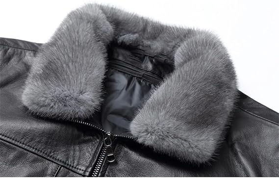 Hgvcfcv Men Plus Size Cowhide Down Jacket Fur Collar Winter Thick Warm Fit Leather Coat