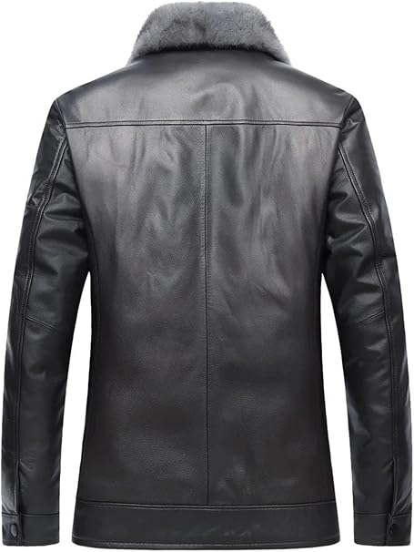 Hgvcfcv Men Plus Size Cowhide Down Jacket Fur Collar Winter Thick Warm Fit Leather Coat